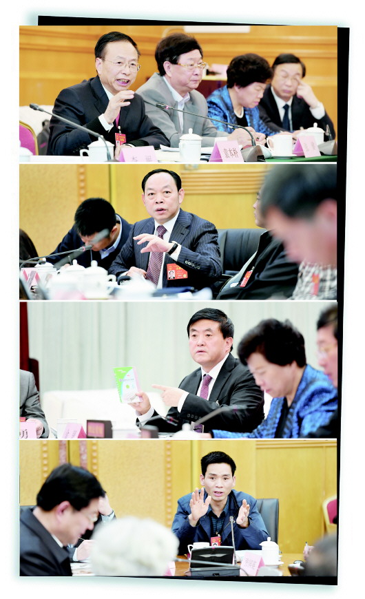 贵州代表团代表袁本朴、罗玉平、金钢、舒明勇,在分组审议政府工作报告等会上发言。