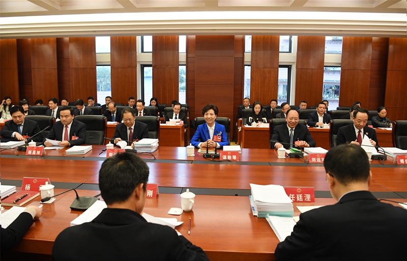 1月27日，省委副书记、省长谌贻琴来到她所在的铜仁代表团，与代表们一起审议政府工作报告。
