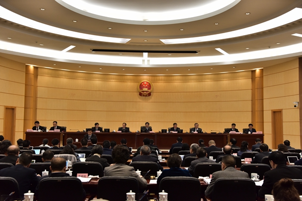 3月27日，贵州省十三届人大常委会第九次会议第一次全体会议在贵阳举行。图为会议现场。